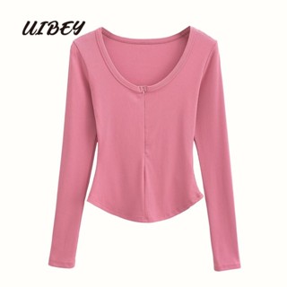 Uibey เสื้อเชิ้ตแฟชั่น รัดรูป โชว์เอว 957