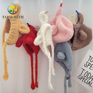 Tarsureth หมวกถัก ป้องกันหู แต่งหูหมีน่ารัก ให้ความอบอุ่น สีพื้น สําหรับเด็กทารกแรกเกิด 6-24 เดือน