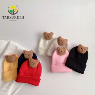 Tarsureth หมวกบีนนี่ ผ้าถัก แบบนิ่ม ลายหมีน่ารัก ให้ความอบอุ่น สีพื้น สําหรับเด็กทารกแรกเกิด 8-36 เดือน