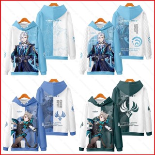 Ys Genshin Impact Lyney Neuvillette เสื้อกันหนาวลําลอง แขนยาว มีฮู้ด พลัสไซซ์ ลายกราฟฟิคอนิเมะ 3D สําหรับผู้ชาย ผู้หญิง