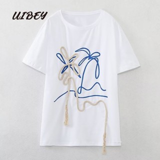 Uibey เสื้อคอกลม แขนสั้น พิมพ์ลาย แฟชั่น 3450