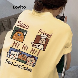 Lovito เสื้อยืดลําลอง ลายการ์ตูน สําหรับผู้หญิง LNE16088 (แอปริคอท)