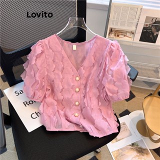 Lovito เสื้อโค้ทลําลอง แจ็คการ์ด ติดกระดุมด้านหน้า สําหรับผู้หญิง LNE17074 (สีชมพู)