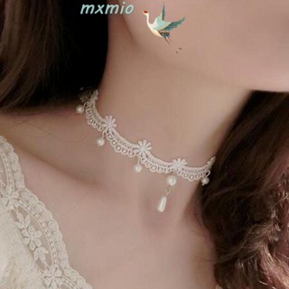Mxmio สร้อยคอลูกไม้ ลายดอกไม้ สีขาว สไตล์โกธิค หรูหรา