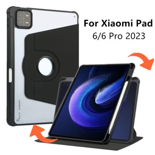 เคสแท็บเล็ต ขนาด 11 นิ้ว 360 นิ้ว สําหรับ Xiaomi Mi Pad 6 Pro 2023° เคสใส พร้อมที่ใส่ดินสอ หมุนได้ สําหรับ Mi Pad 5 Pro Pad 6 Pro 11 นิ้ว Redmi Pad 10.61