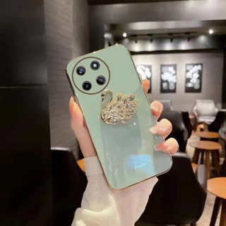 เคสโทรศัพท์มือถือ แบบบาง กันกระแทก ลายหงส์น่ารัก 3D วิบวับ แฟชั่น สําหรับ Realme 11 11X 4G 5G