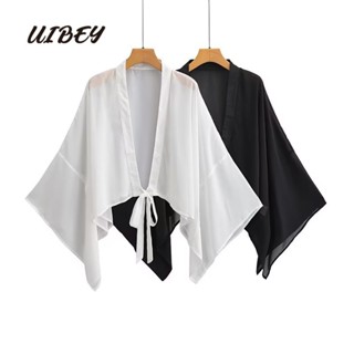 Uibey เสื้อโค้ทกันแดด คอวี แขนเจดีย์ อเนกประสงค์ สีพื้น แฟชั่น 1558