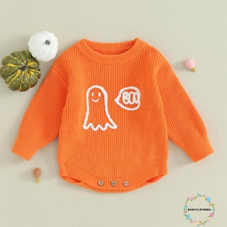 Babyclothes- ชุดจั๊มสูทรอมเปอร์ คอกลม แขนยาว ผ้าถัก ลายผีฮาโลวีน สําหรับเด็กทารก ทุกเพศ