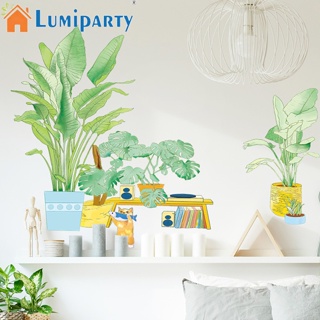 Lumiparty สติกเกอร์ติดผนัง มีกาวในตัว ลายใบไม้สีเขียวเขตร้อน สําหรับตกแต่งบ้าน ห้อง 2 ชิ้น