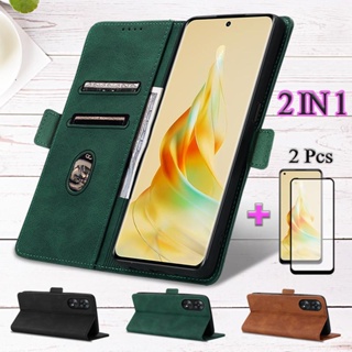 2 IN 1 เคสโทรศัพท์มือถือหนัง พร้อมหน้าจอเซรามิค สองชิ้น สําหรับ OPPO Reno 8T 4G