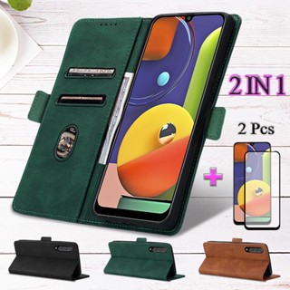 2 IN 1 เคสโทรศัพท์หนัง ฝาพับ พร้อมฟิล์มกันรอยหน้าจอ เซรามิค ทรงโค้ง สําหรับ Samsung Galaxy A50S A30S A50