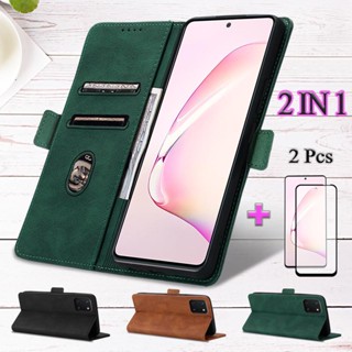 2 IN 1 เคสโทรศัพท์มือถือหนัง พร้อมหน้าจอเซรามิค สองชิ้น สําหรับ Samsung Galaxy M60S Note 10 Lite