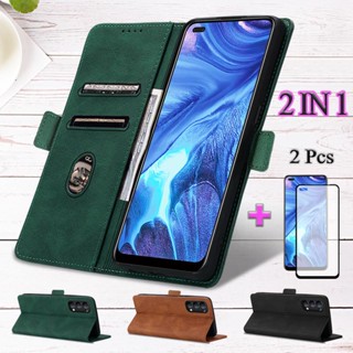 2 IN 1 เคสโทรศัพท์หนัง เซรามิค ทรงโค้ง ป้องกันหน้าจอ เรียบง่าย สําหรับ OPPO Reno 4