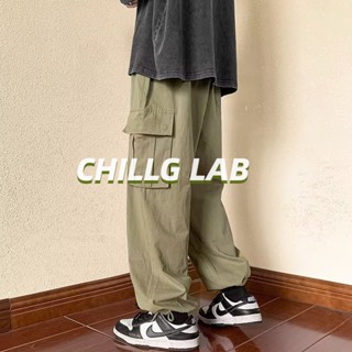 Chillg LAB กางเกงคาร์โก้ ขายาว ทรงหลวม มีกระเป๋าผูก สไตล์ญี่ปุ่น สําหรับผู้ชาย