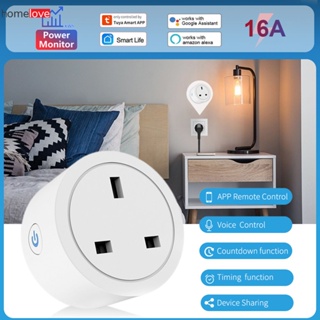 16a UK Plug Tuya WiFi Smart Life App สมาร์ทซ็อกเก็ตพร้อม Power Monitor การควบคุมเสียง Timing Home Power Socket ทำงานร่วมกับ Alexa Google Assistant homelove