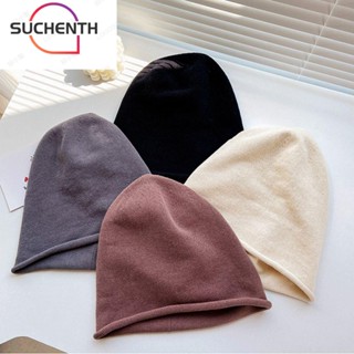 Suchenth หมวกบีนนี่ ผ้าถัก สีพื้น น่ารัก สําหรับผู้หญิง / ผู้ชาย