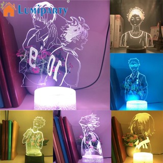 Lumiparty โคมไฟตั้งโต๊ะ LED อะคริลิค ลาย Haikyuu Tsukishima Kei Kenma Kozume 3D USB สําหรับตกแต่งห้องนอน