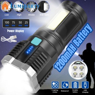 Lumiparty ไฟฉาย Led สว่างมาก ชาร์จ Usb Ip44 กันน้ํา สําหรับตั้งแคมป์กลางแจ้ง