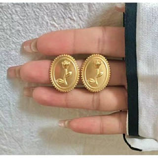 925 silver needle retro matte matte frosted gold oval rose gold coin earrings womens fashionable simple earrings