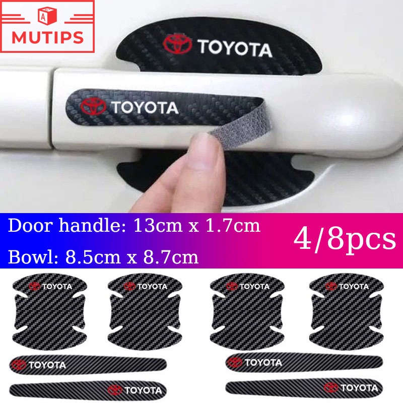 Toyota 8 ชิ้น ต่อชุด สติกเกอร์คาร์บอนไฟเบอร์ ป้องกันรอยขีดข่วน สําหรับติดมือจับประตูรถยนต์ Prius Fortuner Corolla Cross CHR Camry Wish Vios Veloz Estima Sienta Yaris Ativ Altis Sienta bZ4X Hiace Hilux Revo