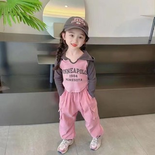 Girls suit 2023 fall new baby fashion hoodie hoodie childrens overalls spring and autumn style two sets