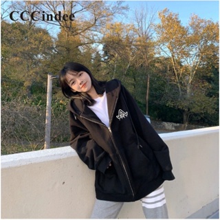 Cccindee ใหม่ เสื้อกันหนาวลําลอง คอกลม แขนยาว มีฮู้ด ทรงหลวม สีพื้น มีซิป เข้ากับทุกการแต่งกาย แฟชั่นสําหรับสตรี 2023