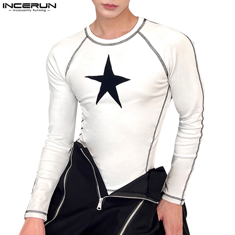 Incerun เสื้อถัก คอกลม แขนยาว พิมพ์ลายดาว สไตล์ฮาสเซลีน สําหรับผู้ชาย