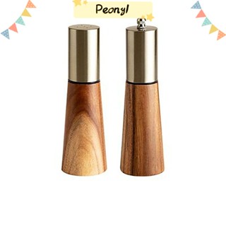 Pdony ขวดบดพริกไทย เครื่องเทศ สเตนเลส ไม้ สีทอง แมนนวล 7.1*2.4 นิ้ว 7.28*2.4 นิ้ว สําหรับร้านอาหาร 1 2 ชิ้น