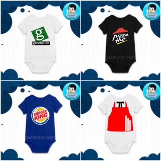 พิมพ์โลโก้อาหารที่กําหนดเองบน Baby Onesie (สีเขียว, พิซซ่าฮัท, เบอร์เกอร์คิง, ชุด KFC)