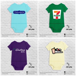 พิมพ์โลโก้อาหารที่กําหนดเองบน Baby Onesie (Cinnabon, 7eleven/711, Chatime, ilovemilktea)