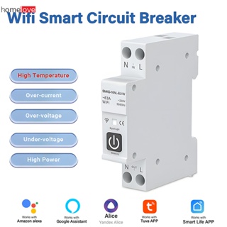 Tuya Wifi Smart Circuit Breaker พร้อมวัดแสง 1p 63a Rail Din สำหรับบ้านอัจฉริยะรีโมทคอนโทรลไร้สายสวิตช์ทำงานร่วมกับ Alexa Google Home Yandex homelove