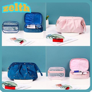 Zelth กระเป๋าเครื่องสําอาง ผ้ากํามะหยี่ สีทอง สไตล์นอร์ดิก แบบพกพา เดินทาง จัดระเบียบ