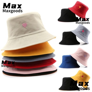 Maxg หมวกบักเก็ต ผ้าฝ้าย ปักลายหัวใจ กันแดด สไตล์ชาวประมง