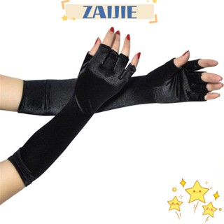 Zaijie24 ถุงมือครึ่งนิ้ว ผ้าซาติน สําหรับเต้นรํา ปาร์ตี้