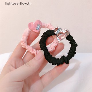 [lightoverflow] ยางรัดผมหางม้า ผ้าไหมนิ่ม ยืดหยุ่น ลายหัวใจน่ารัก สีดํา สีชมพู ขนาดใหญ่ สําหรับเด็กผู้หญิง [TH]