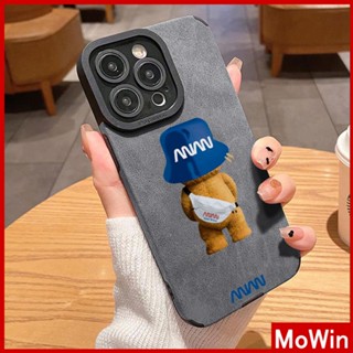 Mowin - เข้ากันได้สำหรับ เคสไอโฟน เคสไอโฟน11 เคส iphone 11กรณีหนังนุ่มสีเทากันกระแทกกล้องป้องกันกล้องน่ารักการ์ตูนหมวกสีฟ้าหมีเข้ากันได้กับ iPhone 13 PRO MAX 12 PRO MAX 11 XR XS MAX 7 8 PLUS