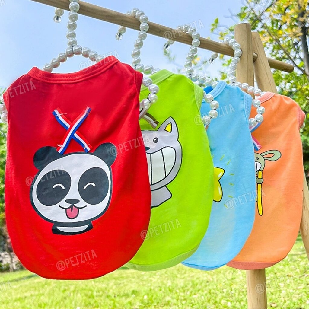 พร้อมส่ง เสื้อกล้ามลาย ยิ้มยิ้ม สีสันสดใส ผ้าใส่สบาย for pet เสื้อสุนัข ชุดหมา ชุดแมว