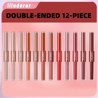 Qibest Velvet Matte Waterproof Non-stick Cup ลิปกลอสไม่ซีดจาง 2-in-1 Double Matte Lip Glaze แต่งหน้า HO