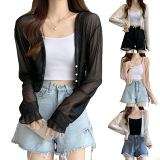 Yili เสื้อคาร์ดิแกน ผ้าตาข่าย ป้องกันแดด เปิดด้านหน้า แฟชั่นฤดูร้อน สําหรับผู้หญิง