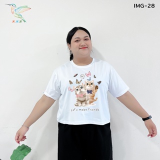 6000-IMG-28# 6 สี เสื้อยืดครอป  6XL สกรีนลาย น้องแมว