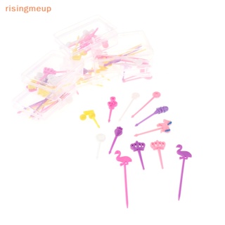 [risingmeup] ส้อมจิ้มผลไม้ เบนโตะ สลัด ของหวาน ลายการ์ตูน สีโปร่งใส สําหรับเด็ก 6 8 10 ชิ้น