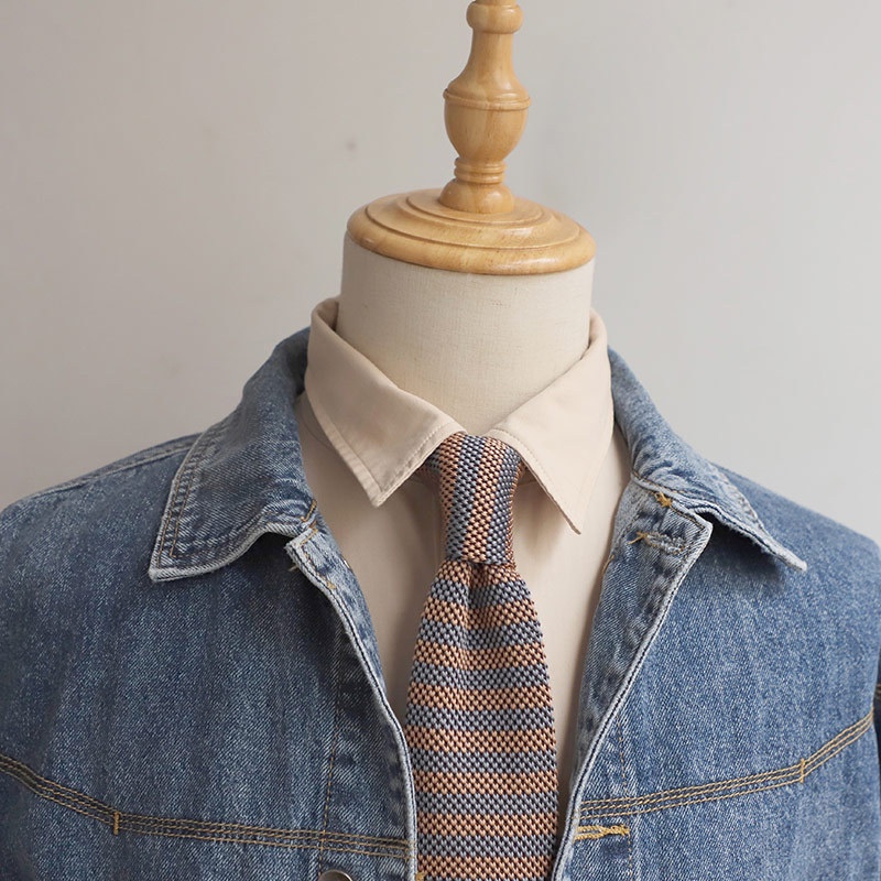 เนคไท ผ้าวูลถัก ลายทาง ขนาด 7 ซม. เข้ากับทุกการแต่งกาย สไตล์ยุโรป และอเมริกา สําหรับผู้ชาย และผู้หญิง