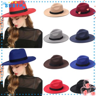 Susth Fedora หมวกคาวบอย ผ้าขนสัตว์ สไตล์วินเทจ สําหรับผู้หญิง ผู้ชาย ใส่เต้นรํา ปาร์ตี้