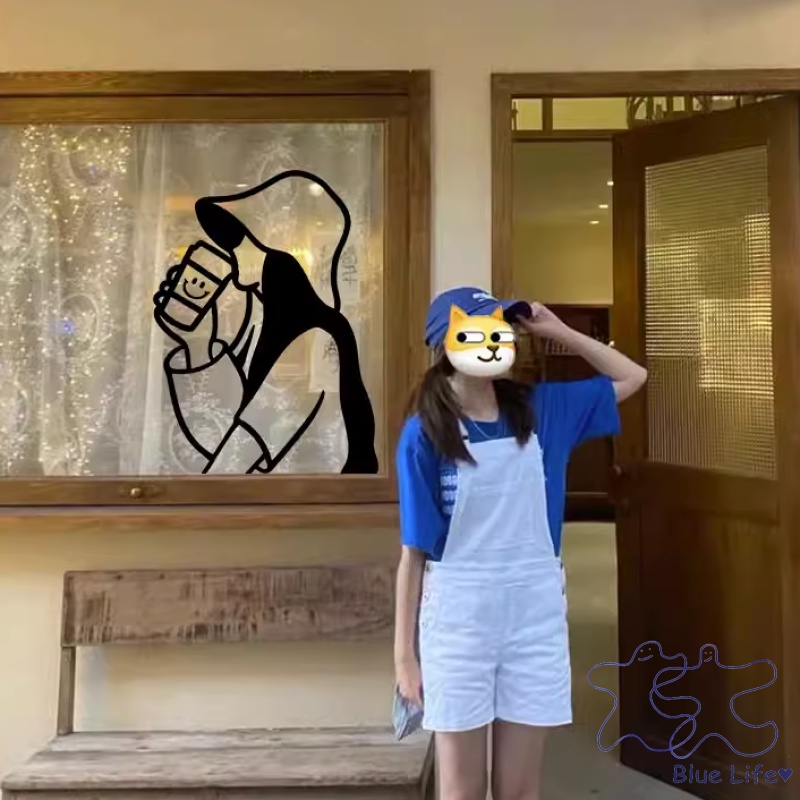 สติกเกอร์ ลายร้านชานม กาแฟ กันชน สําหรับติดตกแต่งผนัง กระจก หน้าต่าง ประตูร้านอาหาร