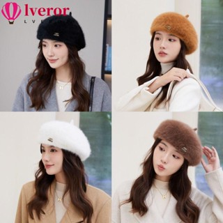 Lveror หมวกเบเร่ต์ หนา สีพื้น ฤดูหนาว หมวกขนกระต่ายเทียม ให้ความอบอุ่น หมวกกันลม สําหรับผู้หญิง