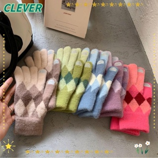 Clever ถุงมือขับรถ ขี่จักรยาน รักษาความอบอุ่น หน้าจอสัมผัส ถุงมือถัก ถุงมือกันลม กันลม กันลม ทุกนิ้ว ฤดูใบไม้ร่วง ฤดูหนาว