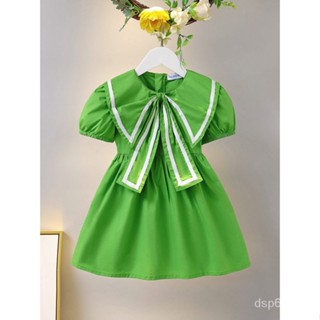 Girls dress summer new cotton bow Korean princess dress navy collar all-match dress factory direct sales R5WS