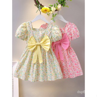 Girls dress summer new sweet floral baby girls bow cotton Western style princess dress one-piece delivery APMI