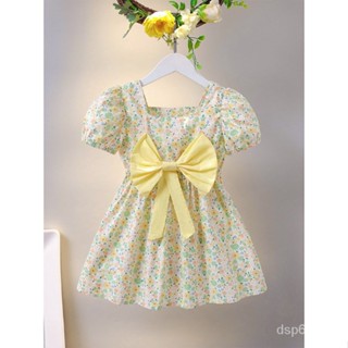 Girls dress summer new floral cotton princess dress Western style bow short sleeve girls dress wholesale GPTJ