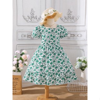 Girls dress summer floral square collar fashion girls short-sleeved princess dress childrens pastoral style skirt wholesale RECV